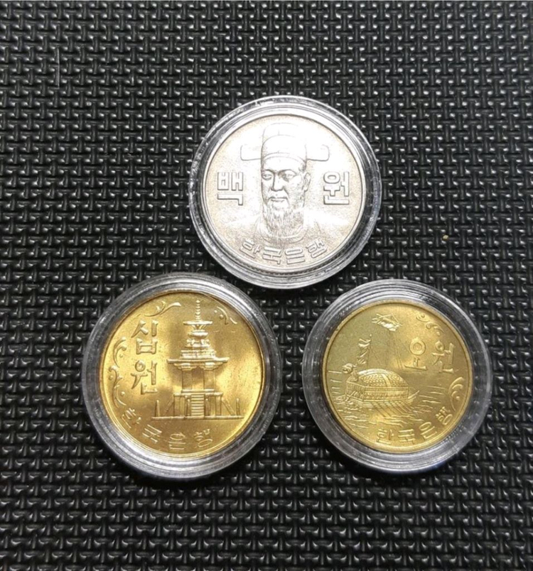 특년 1977년 3종주화 100.10.5원 3종일괄.주 이미지