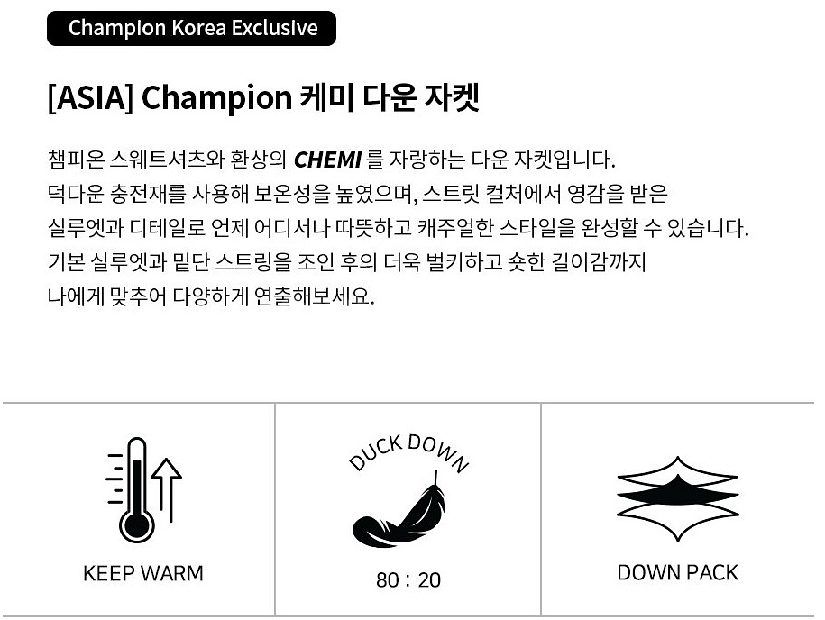 챔피온 남성 케미 다운 패딩점퍼 (M)- grey--7
