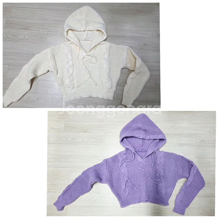 새상품 여성 크롭 후드꽈배기니트 2벌--0