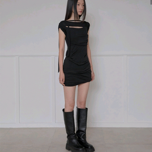 플레어업 원피스 블랙 Draped Strap dress