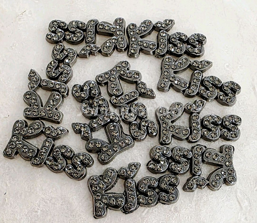 금속 키스 레터링 흑색큐빅 10개 일괄--0