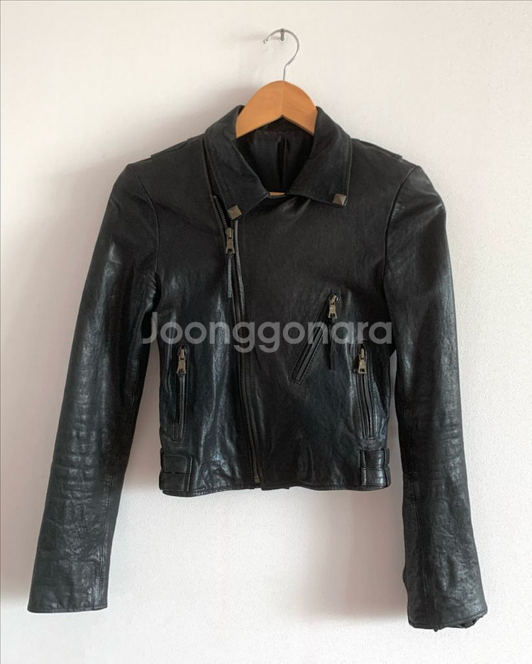 블랙 천연 양가죽 라이더 자켓, 가죽 자켓--1