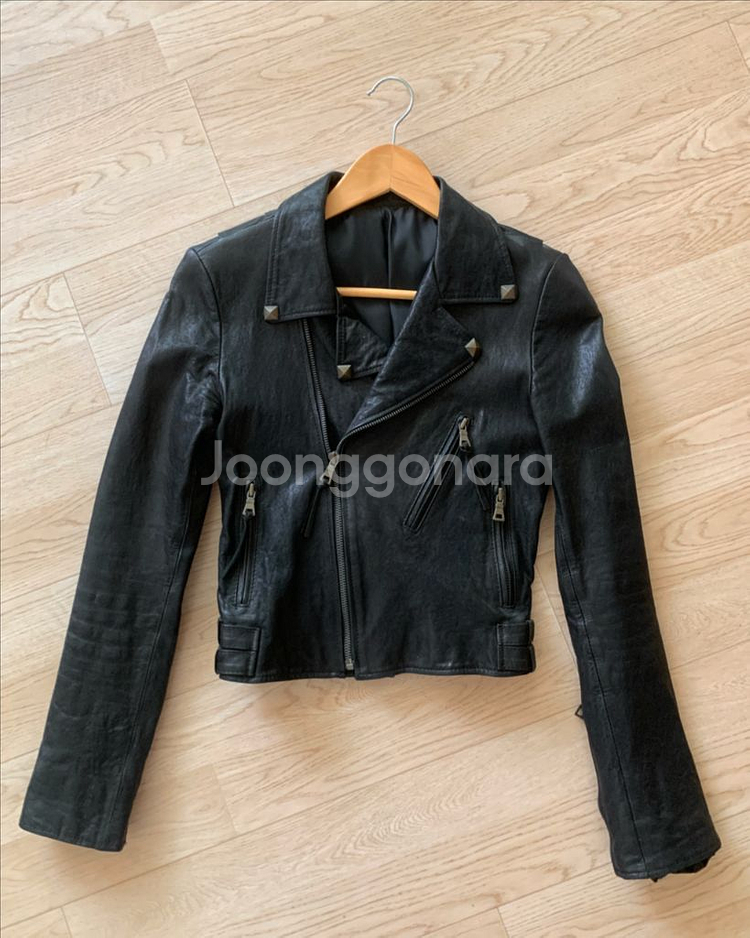 블랙 천연 양가죽 라이더 자켓, 가죽 자켓--6