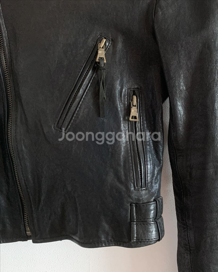 블랙 천연 양가죽 라이더 자켓, 가죽 자켓--4