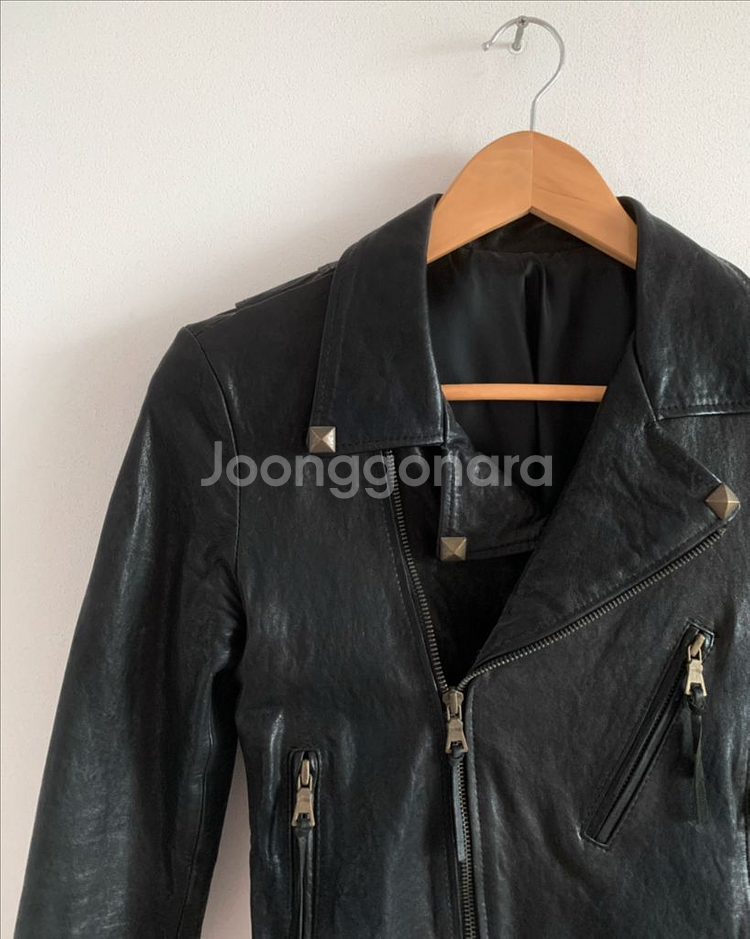 블랙 천연 양가죽 라이더 자켓, 가죽 자켓--3