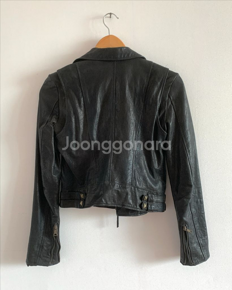 블랙 천연 양가죽 라이더 자켓, 가죽 자켓--2