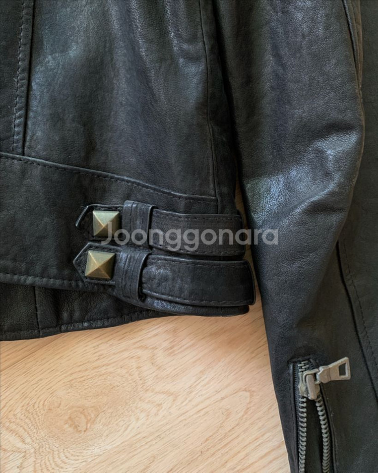 블랙 천연 양가죽 라이더 자켓, 가죽 자켓--8