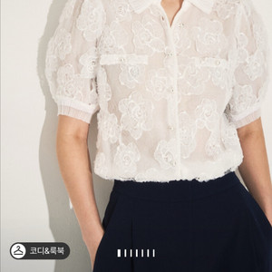 마인 자수 플리워 시스루 블라우스