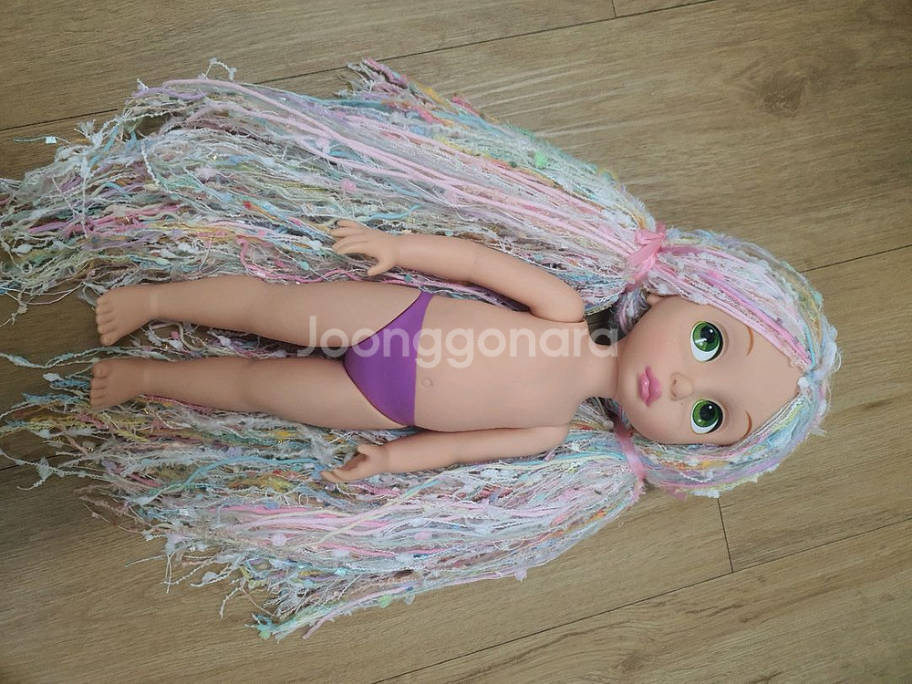 무지개색 머리 양모 털실 디즈니 베이비돌 라푼젤 애니메--0