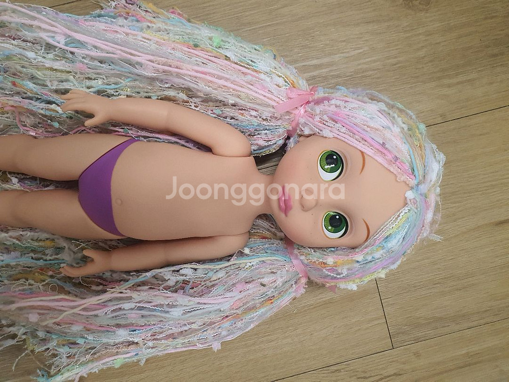 무지개색 머리 양모 털실 디즈니 베이비돌 라푼젤 애니메--4