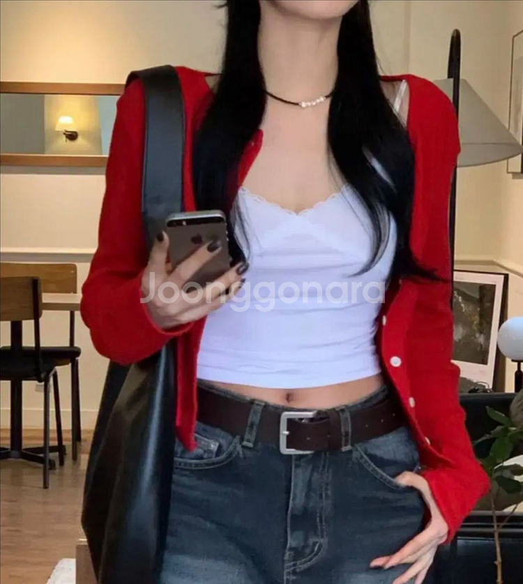 플라워 펀칭 가디건 여리여리 레드가디건--0