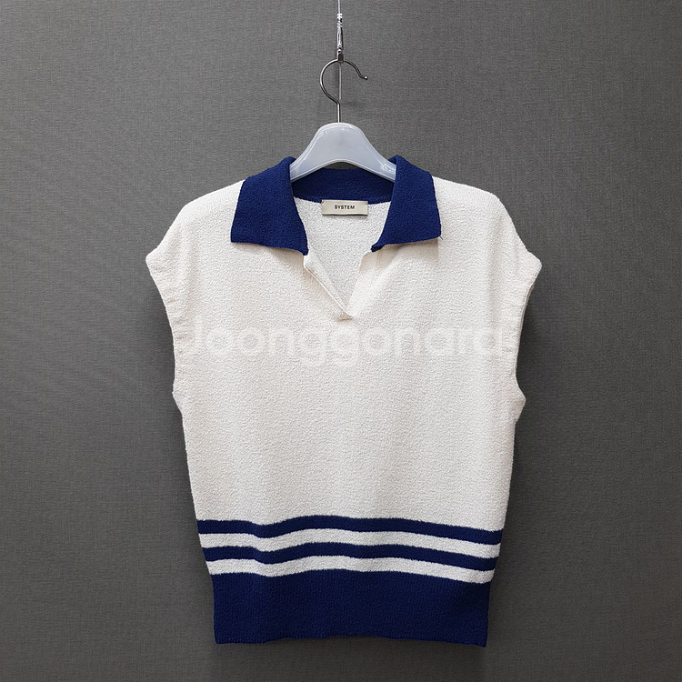 한섬 시스템 2021 배색 카라 니트 베스트 95사이즈--0