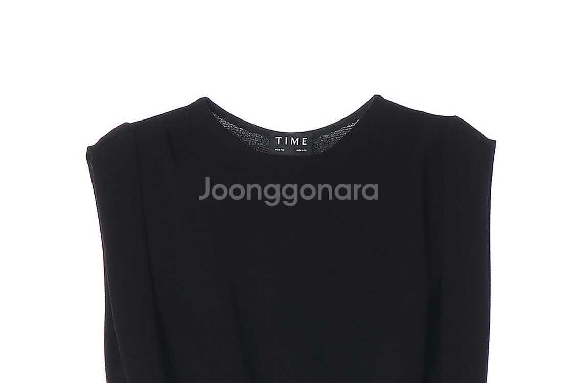 [S]타임 블랙 셔링 와이드 민소매 크롭 니트 티셔츠--1
