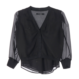 [S]타임 블랙 펄 브이넥 시스루 쉬폰 블라우스
