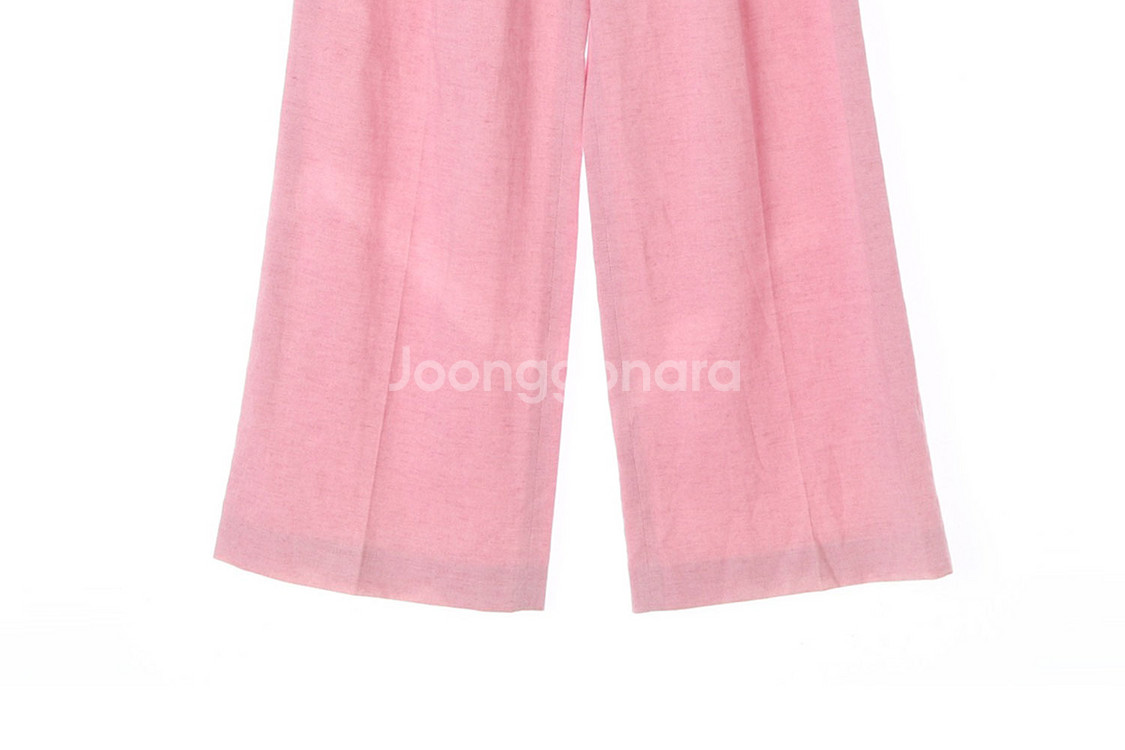 [S]오브제 린넨 핑크 뒷밴딩 와이드 여름 슬랙스 팬츠--3
