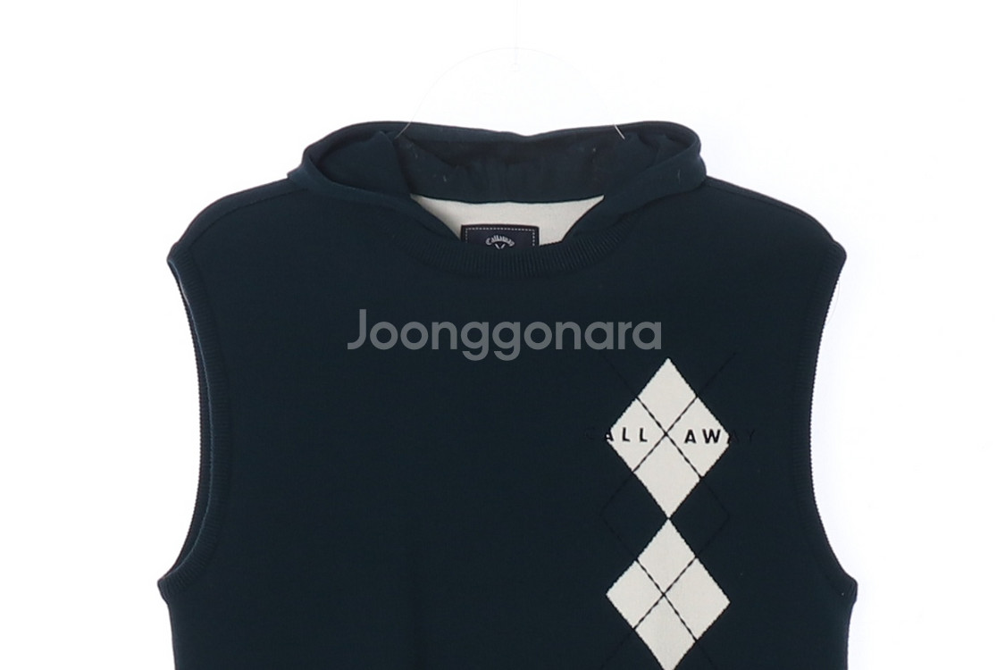 [S]캘러웨이 그린 아가일 체크 로고 후드 민소매 니트--1