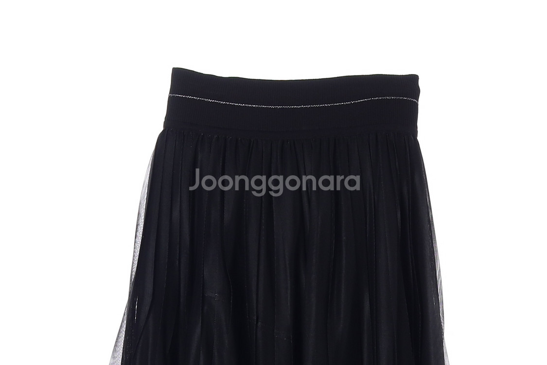 [S]시스템 블랙 펄 레이스 플리츠 샤스커트 치마--1