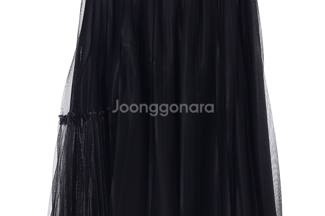 [S]시스템 블랙 펄 레이스 플리츠 샤스커트 치마--2