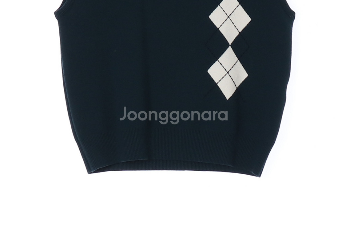 [S]캘러웨이 그린 아가일 체크 로고 후드 민소매 니트--2