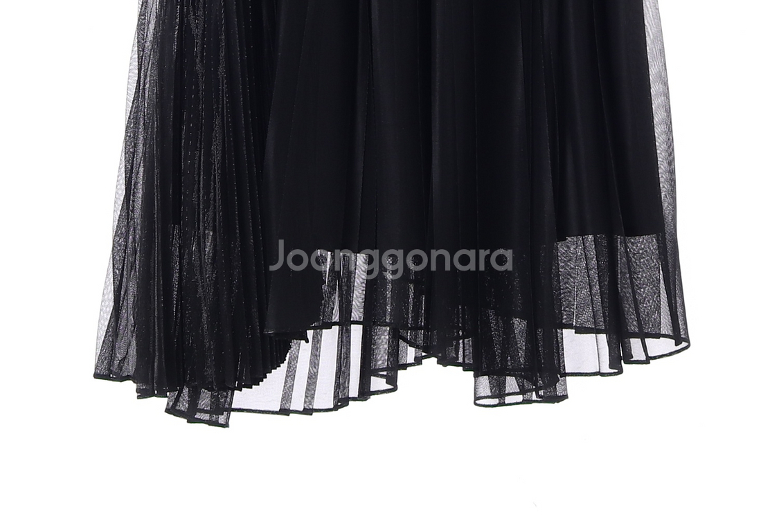 [S]시스템 블랙 펄 레이스 플리츠 샤스커트 치마--3