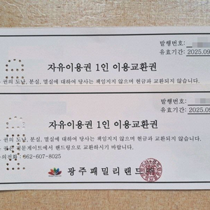 광주 패밀리랜드 자유이용권 2매