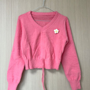 셔링 크롭 스트링 앙고라 니트