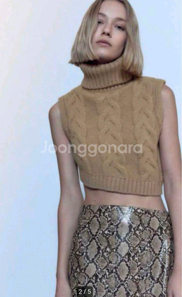 새상품 여성s 55 자라 ZARA 케이블 크롭 터틀넥--6