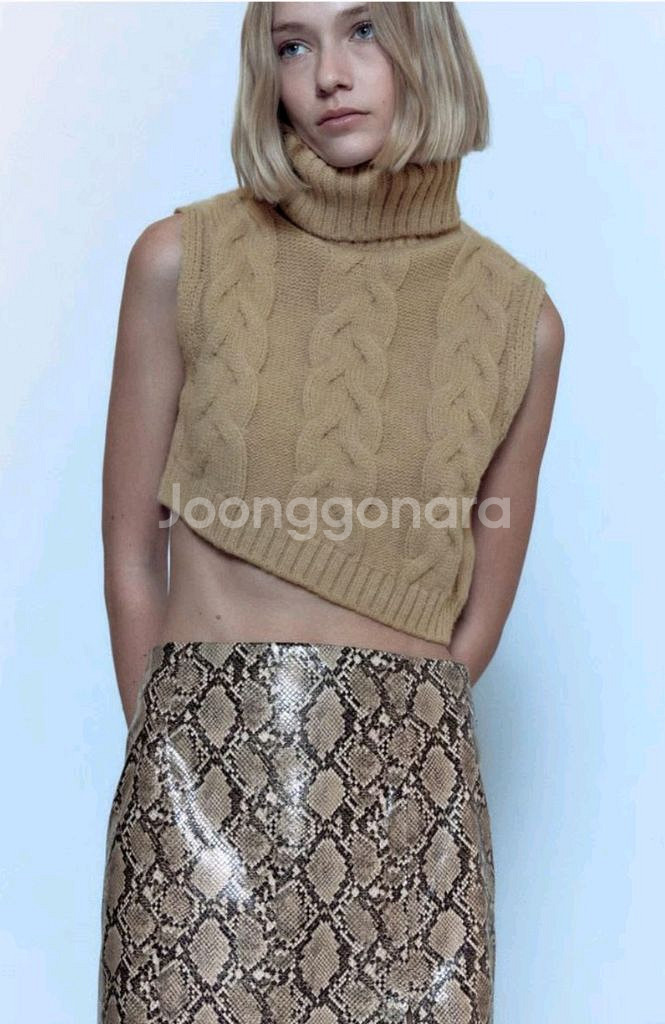새상품 여성s 55 자라 ZARA 케이블 크롭 터틀넥--5