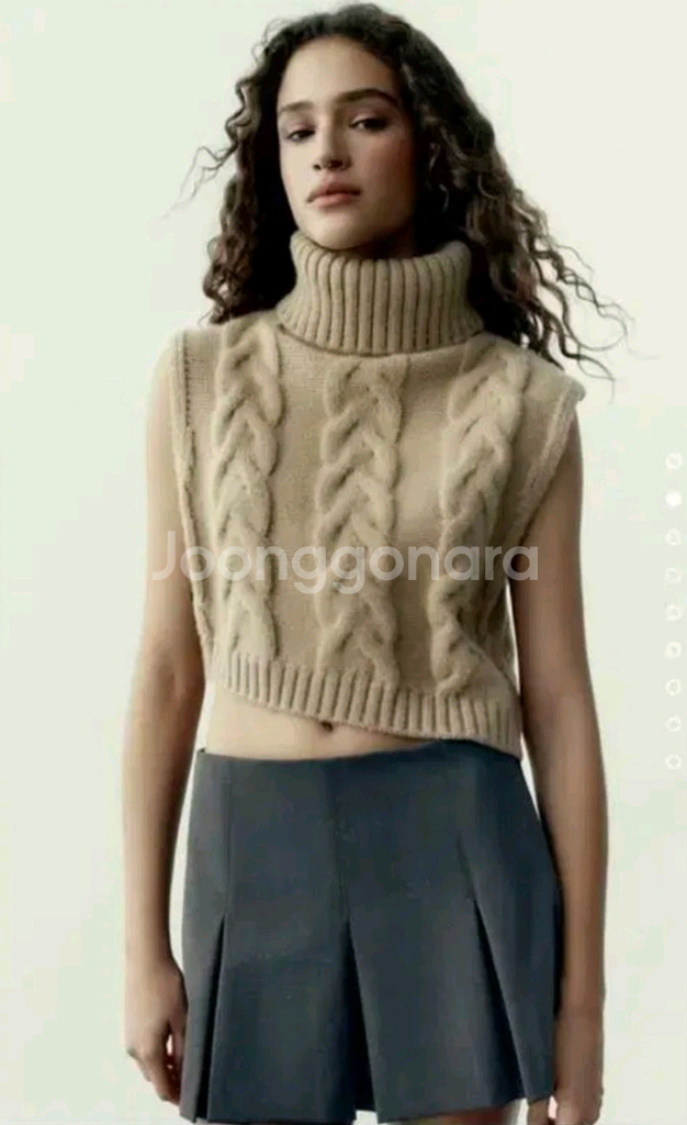 새상품 여성s 55 자라 ZARA 케이블 크롭 터틀넥--9