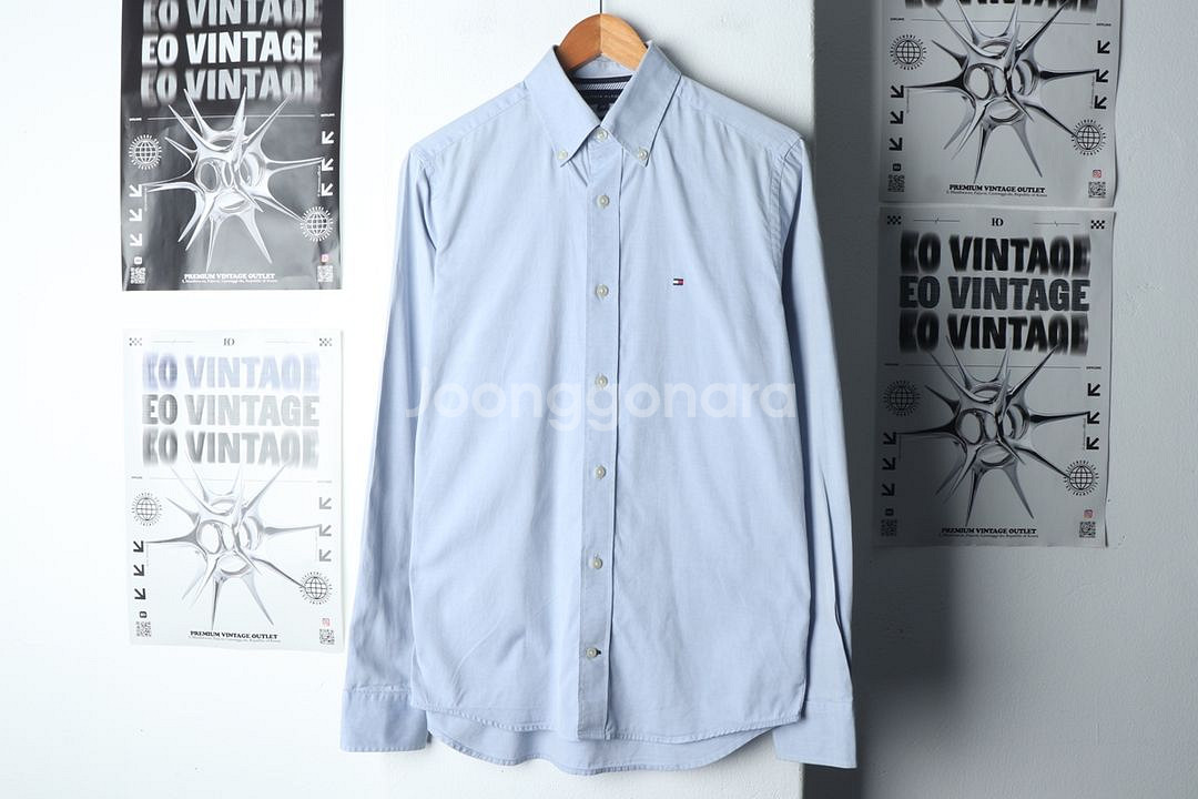 (XS-S) 타미힐피거 셔츠 남방 연블루 무지 솔리드--1