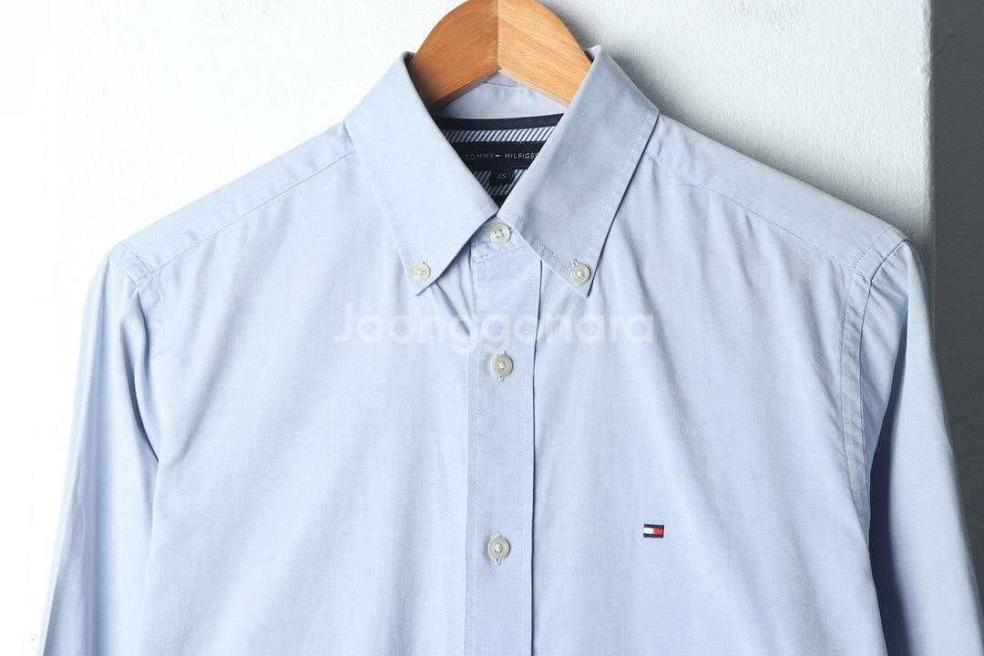 (XS-S) 타미힐피거 셔츠 남방 연블루 무지 솔리드--2