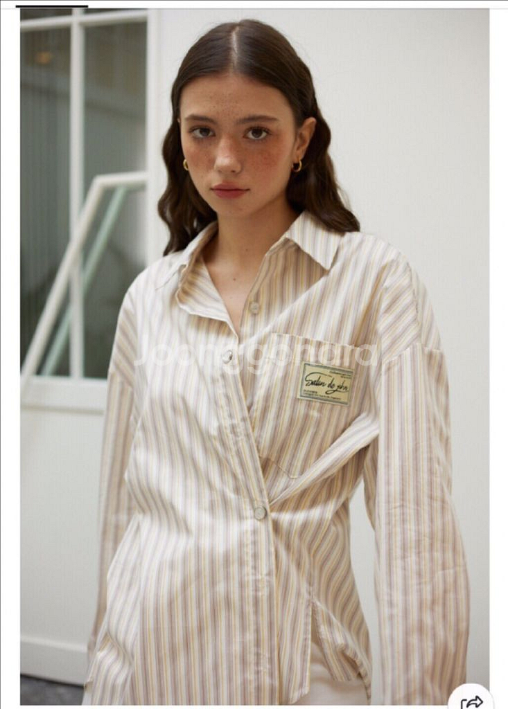 살롱드욘 스트라이프 랩 셔츠 프리 브라운--3