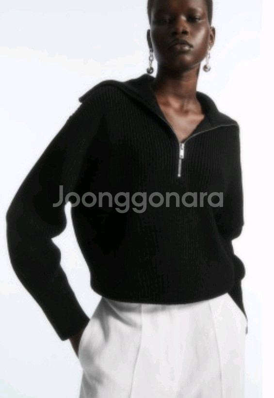 코스 울코튼 하프집업 블랙 S사이즈--0