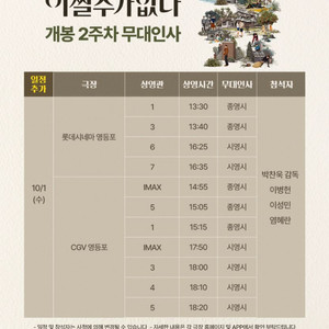 [무대인사] 보스 어쩔수가없다 A열 통로 정가이하