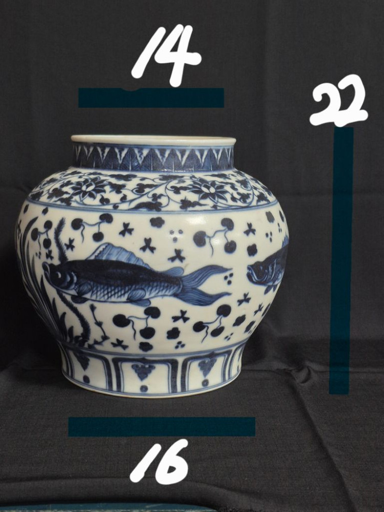 중국도자기 청화 백자 수초 어문 차호. 단지. 항아리. 이미지