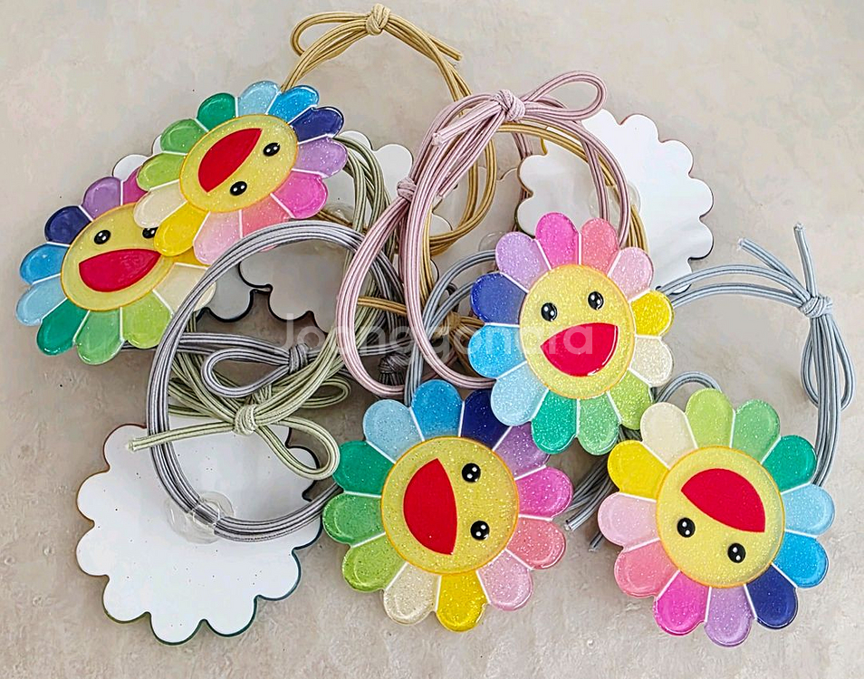 아크릴 이중 해바라기 머리끈 5색 10개 일괄--0