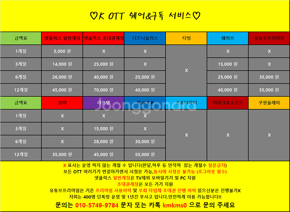 넷플릭스,유튜브프리미엄,디즈니플러스,웨이브,티빙,왓챠,--0