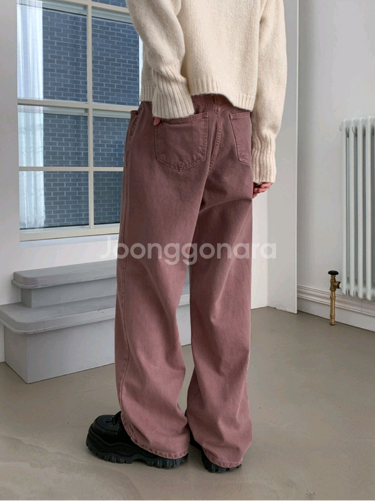 블랙업 핑튼 버튼 와이드 코튼 팬츠 S 인디 핑크 분홍--2