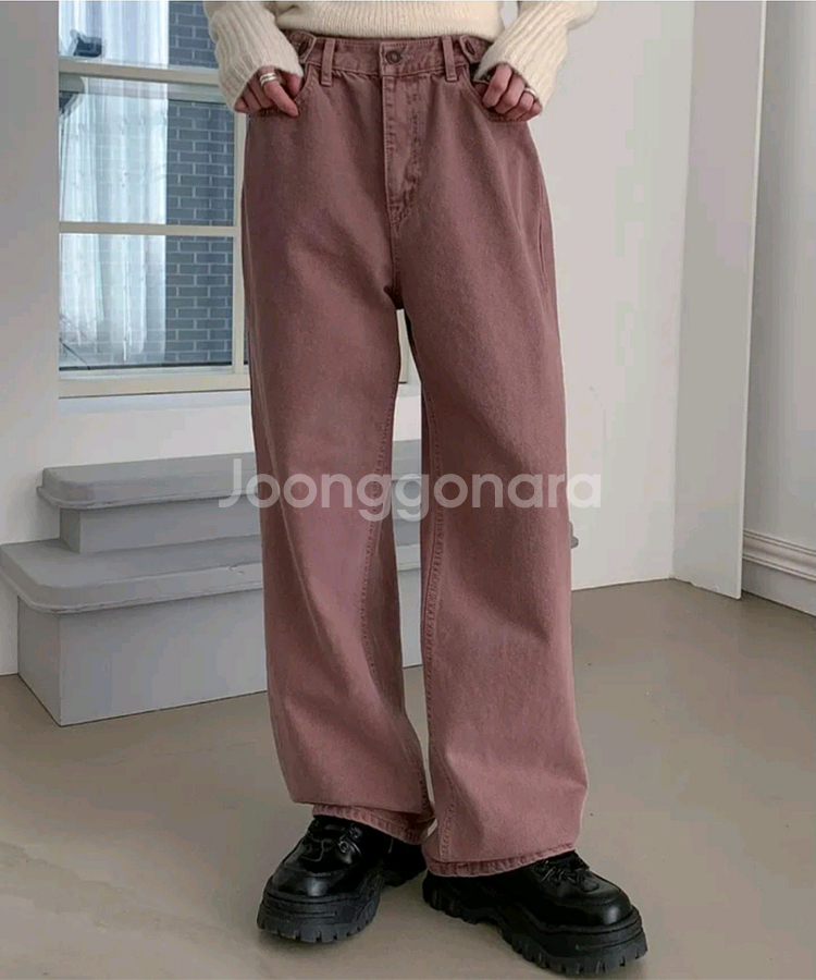 블랙업 핑튼 버튼 와이드 코튼 팬츠 S 인디 핑크 분홍--0