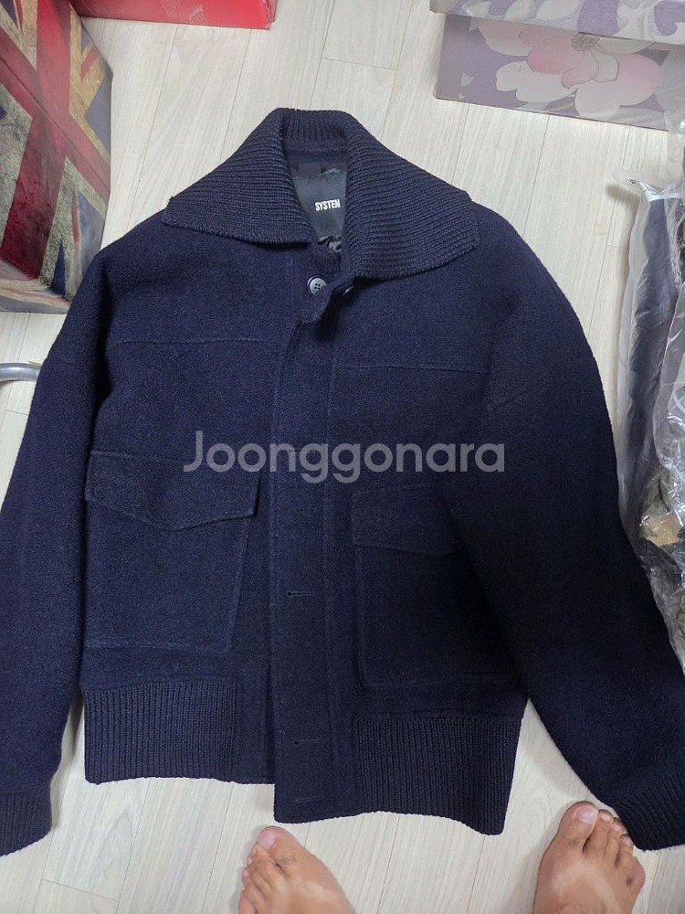 시스템옴므 정품 빅카라 울 네이비 자켓 105사이즈--0