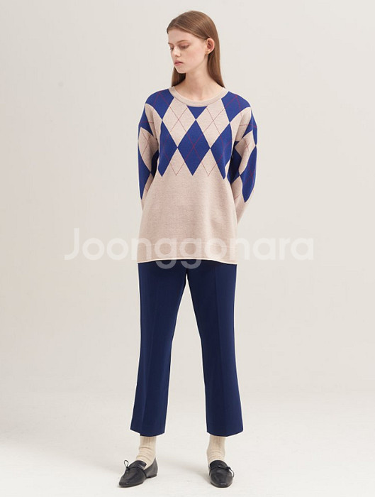 빈폴레이디스 블루 울 블렌드 아가일 니트--1