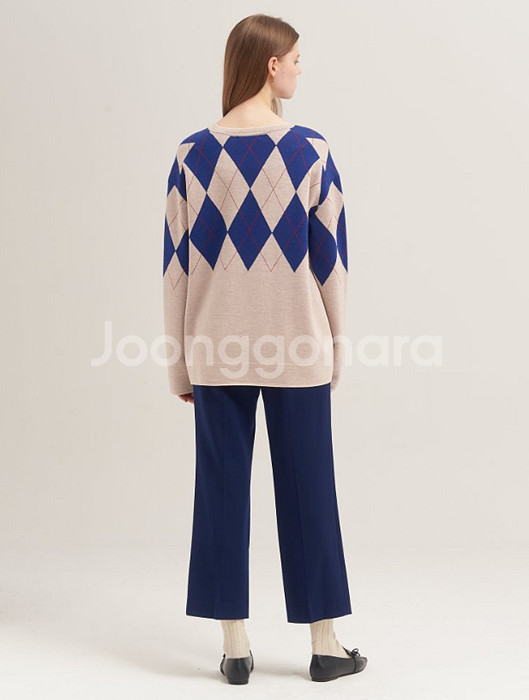 빈폴레이디스 블루 울 블렌드 아가일 니트--2