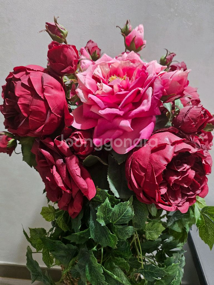 장미꽃 라탄 바구니 장식 조화 장식 장미 넝쿨 꽃--2