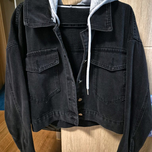 편집샵 바인드 블랙 후드 데님 자켓 트러커