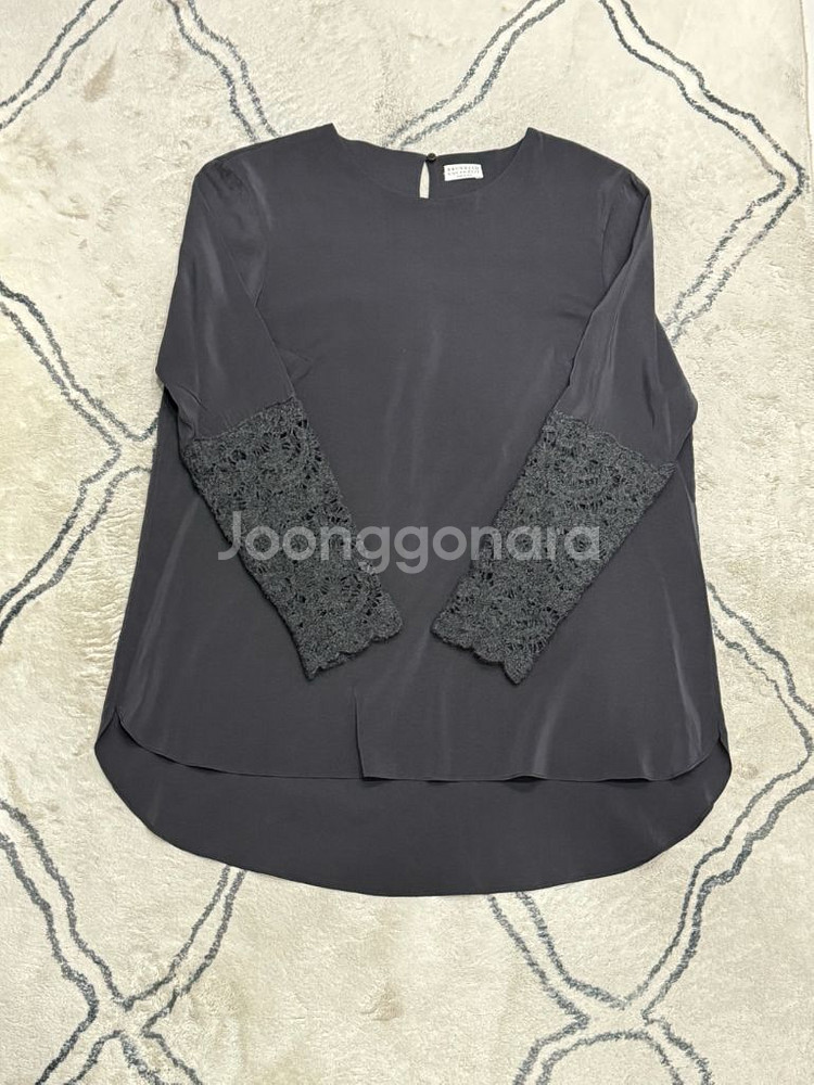 브루넬로 쿠치넬리 롱 슬리브 실크 탑 XL--2