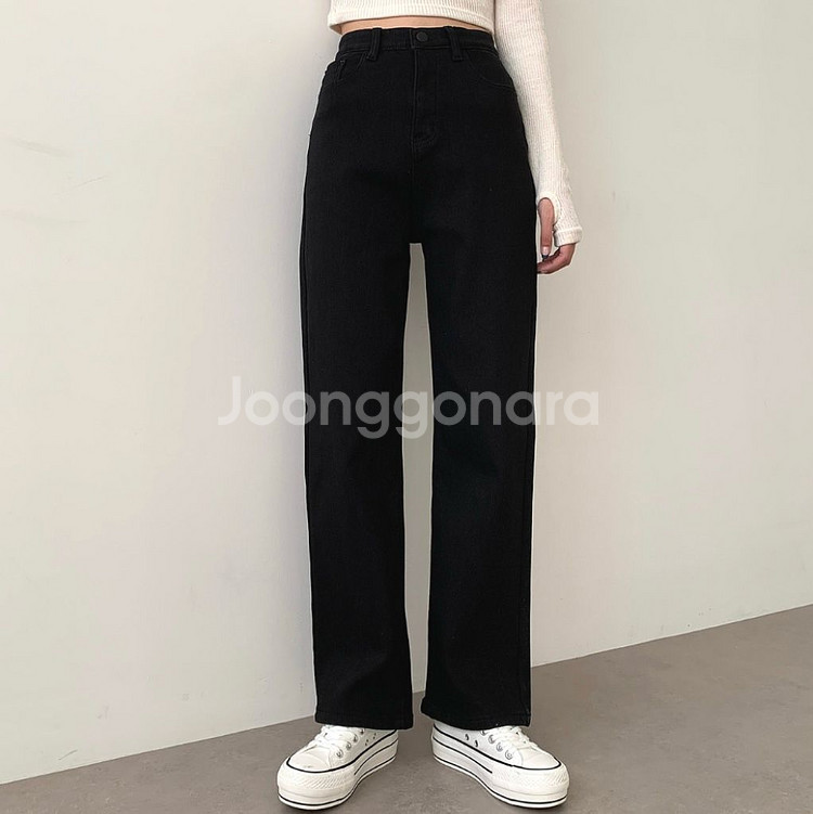 융털 기모 일자 밴딩 흑청바지--0