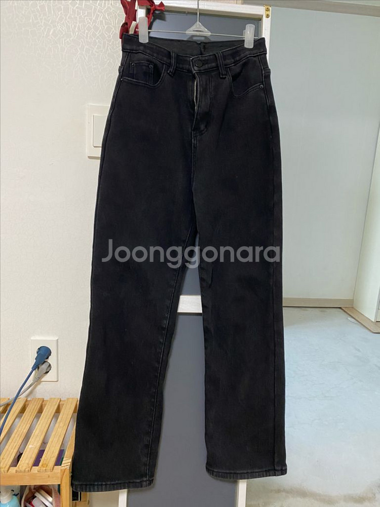 융털 기모 일자 밴딩 흑청바지--5