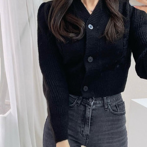 (F) 울 꽈배기 니트 가디건 블랙