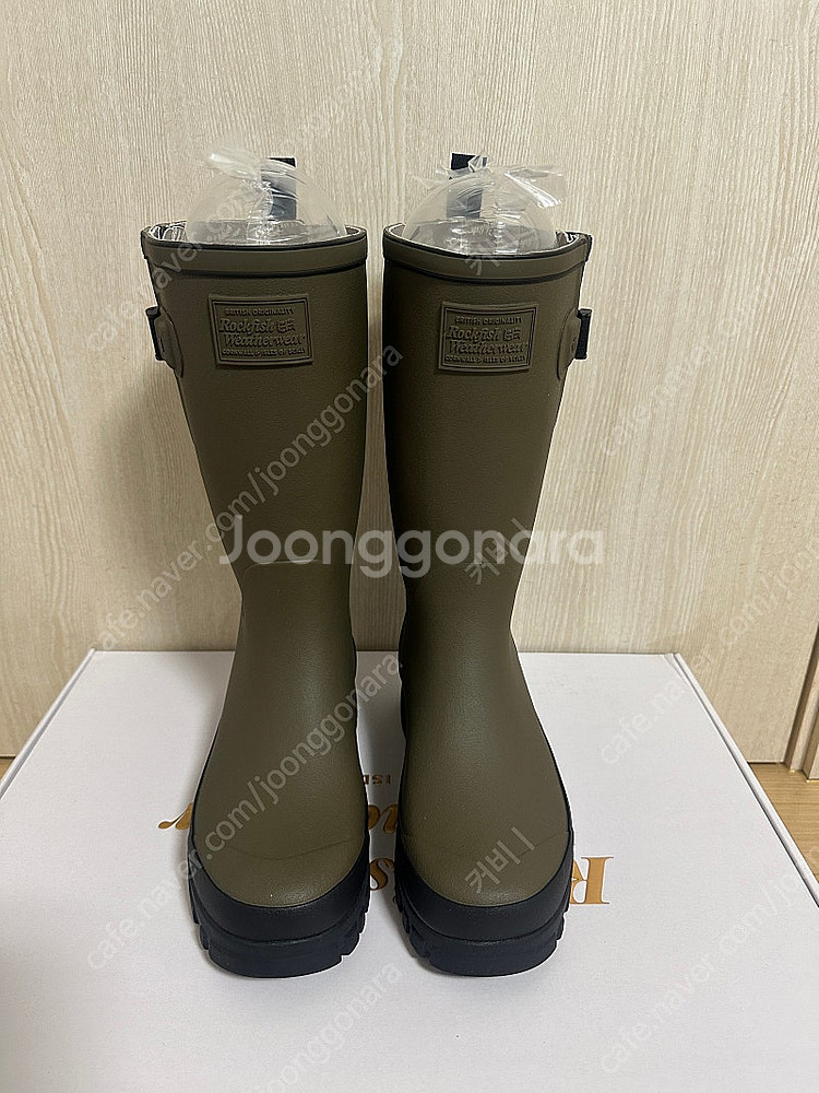 새상품)택포)락피쉬웨더웨어 플렛폼 레인부츠 롱/카키--8