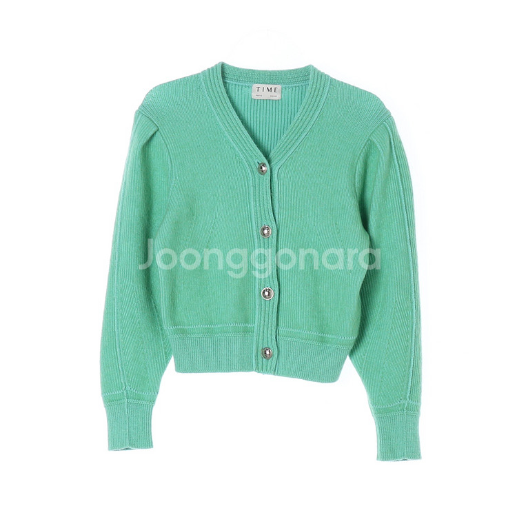 [S]타임 그린 퍼프소매 브이넥 니트 가디건--0
